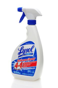 IRVINE, CA, JAN 31, 2011: Single 32oz pump bottle of Lysol Bathroom Cleaner on a white background.