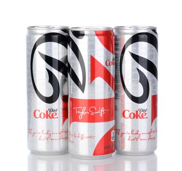 IRVINE, CA - January 05, 2014: Photo of 3, 12 ounce cans of Diet Coke, with Taylor Swift design. Coca-Cola is the one of the worlds favorite carbonated beverages.