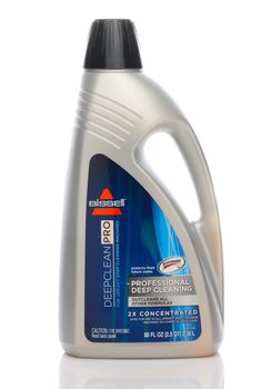 IRVINE, CALIFORNIA - MAY 22, 2019:  A bottle of Bissell Deep Clean Pro carpet cleaning solution. 