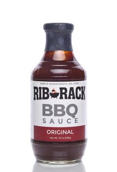 IRVINE, CALIFORNIA - 8 APRIL 2020: A bottle of Rib Rack BBQ Sauce, Original Flavor. 