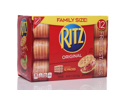IRVINE, CALIFORNIA - 24 DECEMBER 2019: A Family Size box of Nabisco Ritz Crackers.