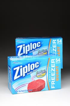 IRVINE, CA - January 21, 2013: 2 boxes of 54 count Ziploc Heavy Duty Freezer Bags. Produced by S. C. Johnson & Son The brand offers sandwich bags, snack bags and other bags.