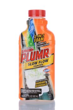 IRVINE, CA - January 29, 2014: A 17 oz bottle of Liquid-Plumr Slow Flow Fighter. owned by Clorox Liquid-Plumr is a chemical drain opener.