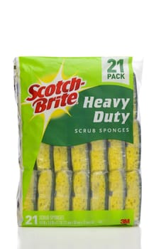 IRVINE, CALIFORNIA - APRIL 5, 2018: Scotch-Brite Heavy Duty Scrub Sponges. Scotch-Brite is a line of abrasive products produced by 3M. 