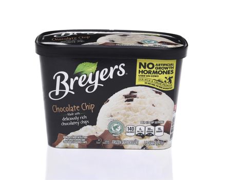 IRVINE, CA - SEPTEMBER 22, 2017: Breyers Chocolate Chip Ice Cream. Breyers, founded in 1866 by William A. Breyer, sold his ice cream from his horse and wagon in Philadelphia.