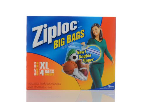 IRVINE, CALIFORNIA - MAY 22, 2019:  A box of Ziploc Big Bags. 4 - 10 gallon Heavy Duty plastic bags.