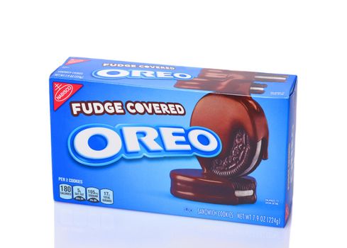 IRVINE, CALIFORNIA - 28 SEPT 2019: A box of Fudge Covered Oreo cookies from Nabisco.