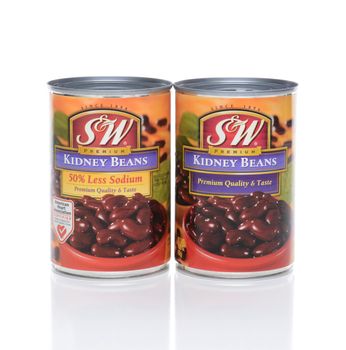 IRVINE, CA - FEBRUARY 19, 2015: Two cans of S&W Kidney Beans, low salt and regular. S&W Fine Foods was acquired by Del Monte Pacific in 2001.