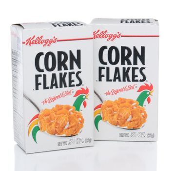 IRVINE, CA - FEBRUARY 19, 2015: Kellogg's Corn Flakes. Developed at  Battle Creek Sanitarium in Michigan by Dr. John Kellogg in 1894.