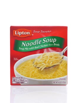 IRVINE, CALIFORNIA - 13 DECEMBER 2019: A box of Lipton Chicken Noodle Soup Mix. 