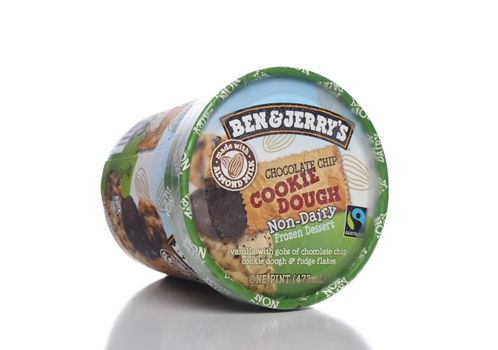 IRVINE, CALIFORNIA - 12 NOV 2020: A carton of Ben and Jerrys Cookie Dough Non-Dairy Frozen Dessert, on its side.