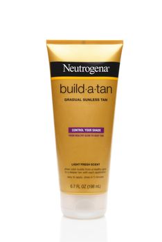 IRVINE, CALIFORNIA - AUGUST 20, 2019: A 6.7 ounce tube of Neutrogena build-a-tan, gradual sunless tan lotion. 