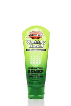 IRVINE, CALIFORNIA - 25 OCT 2019: A bottle of Okeeffes Working Hands hand cream, for extremely dry cracked skin.