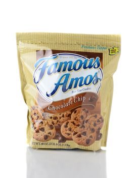 IRVINE, CA - JUNE 2, 2015: A package of Famous Amos Chocolate Chip Cookies. Wally Amos opened his cookie store in Los Angeles in 1975 and soon branched out to selling in supermarkets.