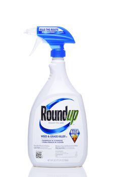 IRVINE, CALIFORNIA - SEPT 6, 2018: Bottle of Roundup Weed and Grass Killer. The controversial product from Monsanto contains the cancer causing chemical Glyphosate.