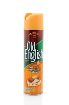 Single aerosol can of Old English Furniture Polish on a white background