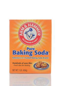 IRVINE, CALIFORNIA - MAY 22, 2019:  A box of Arm and Hammer Baking Soda cleans, freshens and deodorizes, and has countless personal care and household uses.