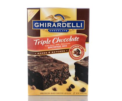 IRVINE, CA - January 05, 2014: A box of Ghirardelli Triple Chocolate Brownie Mix. Domingo Ghirardelli founded his chocolate company in San Francisco in 1852.