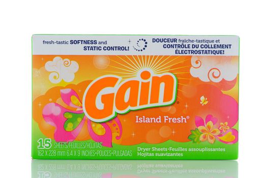 IRVINE, CALIF - SEPT 12, 2018: Gain Island Fresh Dryer Sheets from Proctor and Gamble.