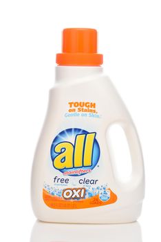 IRVINE, CALIFORNIA - MAY 20, 2019: A bottle of All Laundry Detergent with OXI Stainlifters. 