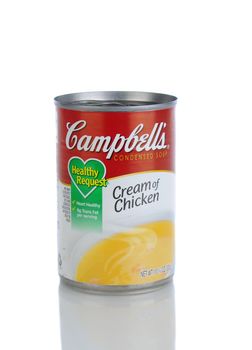 IRVINE, CA - January 11, 2013: A can of Campbells Condensed Cream of Chicken Soup. Headquartered in Camden, New Jersey, Campbell's products are sold in 120 countries around the world.