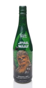IRVINE, CALIFORNIA - DECEMBER 17, 2017: A bottle of Welchs Star Wars Sparkling White Grape Juice. The limited edition bottle features the Wookiee character Chewbacca.