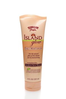 IRVINE, CA, JAN 31, 2011:  Single 8oz tube Hawaiian Tropic Island Glow Daily Moisturizer on a white background