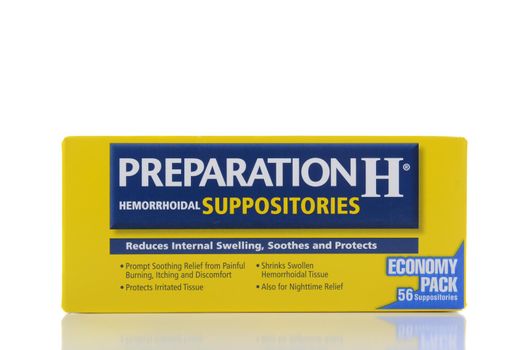 IRVINE, CA - AUGUST 15, 2016: A box of Preparation H Suppositories for the treatment of hemorrhoids.