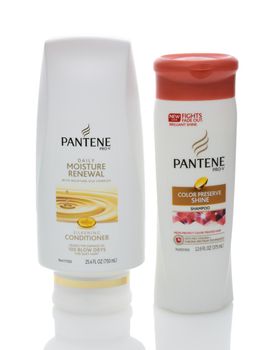IRVINE, CA - DECEMBER 12, 2014: Two bottles of Pantene Hair Care Products. Introduced in Europe in 1947 by Hoffmann-La Roche of Switzerland, the name based on panthenol as a shampoo ingredient.