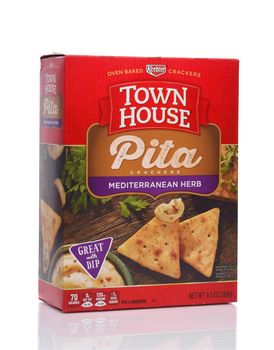 IRVINE, CALIFORNIA - 24 DECEMBER 2019: A box of Keebler Town House Pita Crackers Mediterranean Herb flavor.