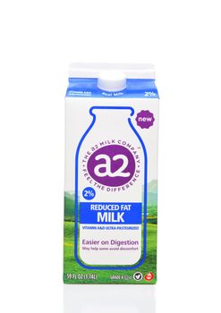 IRVINE, CA - AUGUST 6, 2018:  A carton of A-2 Milk. Studies show milk with only the A2 Beta Casein Protein Type reduced acute gastrointestinal symptoms in milk sensitive consumers.