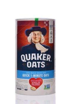 IRVINE, CALIFORNIA - 24 DECEMBER 2019: A box of Quaker Oats whole grain quick oats.