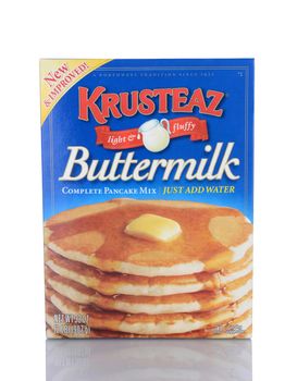 IRVINE, CA - January 29, 2014: A 32 oz box of Krusteaz Buttermilk Pancake Mix. Developed in 1932 the name is a combination of the words Crust and Ease. 
