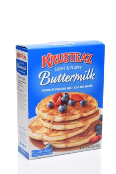 IRVINE, CALIFORNIA - 16 SEPT 2019: A box of Krusteaz Buttermilk Light and Fluffy Pancake Mix. 