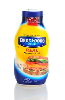 IRVINE, CA - January 11, 2013: A 22 oz plastic bottle of Best Foods Mayonnaise. Best Foods and Hellmann's are brand names that are used for the same line of mayonnaise and other food products, owned by CPC International Inc.