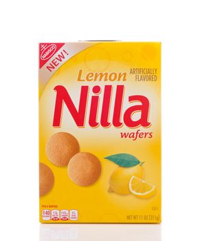 IRVINE, CALIFORNIA - MAY 23, 2018: A box of Nabisco Lemon Nilla Wafers. A zesty citrus touch is added to the traditional wafer cookie.