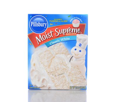 IRVINE, CA - January 05, 2014: Pillsbury Moist Supreme Classic White Cake Mix. Pillsbury founded in 1872 by Charles Alfred Pillsbury, is now owned by the J.M. Smucker Company.