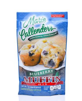 IRVINE, CALIFORNIA - DEC 4, 2018: Marie Callenders Blueberry Muffin Mix. The package contains most of the ingredients needed to make the pastry.