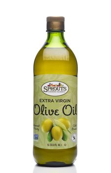 IRVINE, CALIFORNIA - 16 MAY 2020: A bottle of Sprouts Extra Virgin Olive Oil. 