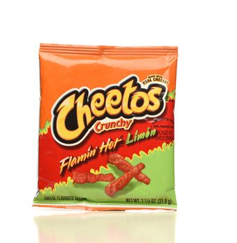 IRVINE, CA - APRIL 4, 2019: A package of Cheetos Flamin Hot Limon cheese flavored puff corn snack, from Frito-Lay.