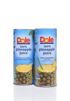 IRVINE, CALIFORNIA - AUGUST 21, 2017:  Dole Pineapple Juice. The pure juice can be drunk on its own or used in drink recipies and marinades.