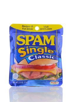 IRVINE, CALIF - SEPT 12, 2018: Spam Singles. A single serving package of the popular spiced ham product.