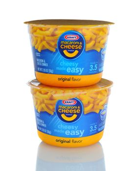 IRVINE, CA - January 11, 2013: Two containers of Kraft Macaroni and Cheese - Easy Mac. The packaged meal was first introduced in 1937 during the Great Depression.