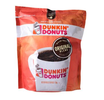 IRVINE, CALIFORNIA - OCTOBER 27, 2017: A 40 ounce bag of Dunkin Donuts Coffee Medium Roast. The Arabica blend is among the chains favorite coffees.