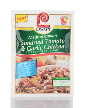 IRVINE, CA - January 05, 2014: Lawry's Mediterranean Sundried Tomato and Garlic Chicken Seasoning Packet.  Lawry's is owned by McCormick & Company and headquartered in Maryland.