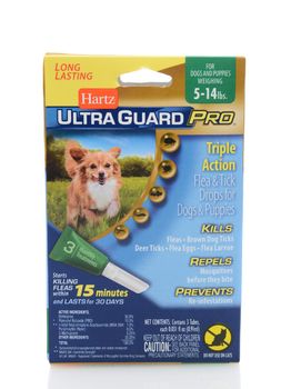 IRVINE, CA - SEPTEMBER 22, 2014: A box of Hartz UltraGuard Pro Flea and Tick Drops. Hartz Mountain Corporation (HMC) is a producer of pet care products. 