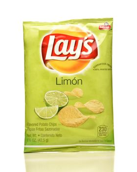 IRVINE, CA - APRIL 4, 2019: A package of Lays Limon Potato Chips, from the Frito-Lay Company. 