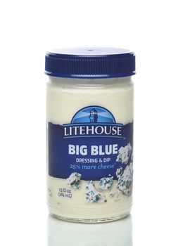 IRVINE, CALIFORNIA - 16 MARCH 2020:  A glass jar of Lighthouse Big Blue Dressing and Dip. 