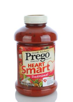 IRVINE, CA - January 11, 2013: A 67oz. bottle of  Prego Traditional Italian Sauce. A trade mark brand name pasta sauce of Campbell Soup Company, was introduced in 1981.