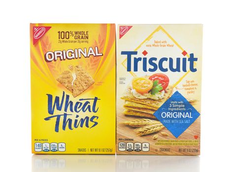 IRVINE, CALIFORNIA - NOVEMBER 16, 2016: Nabisco Triscuit and Wheat Thins Crackers. Two of the brands most popular crackers.